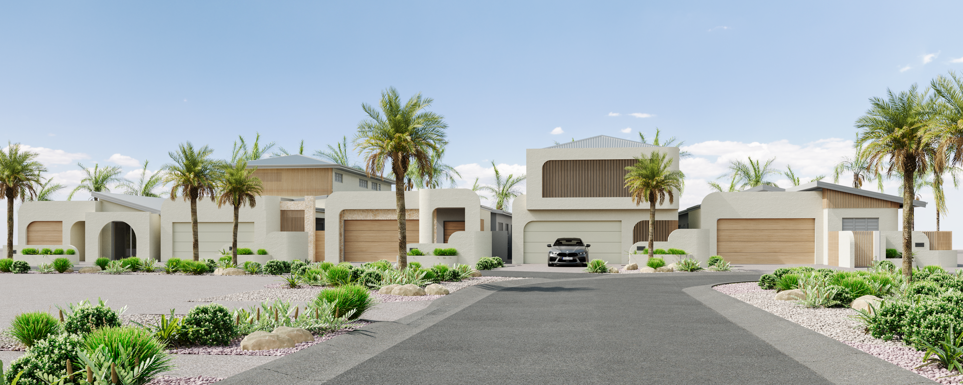 BeCHé streetscape with tropical landscaping